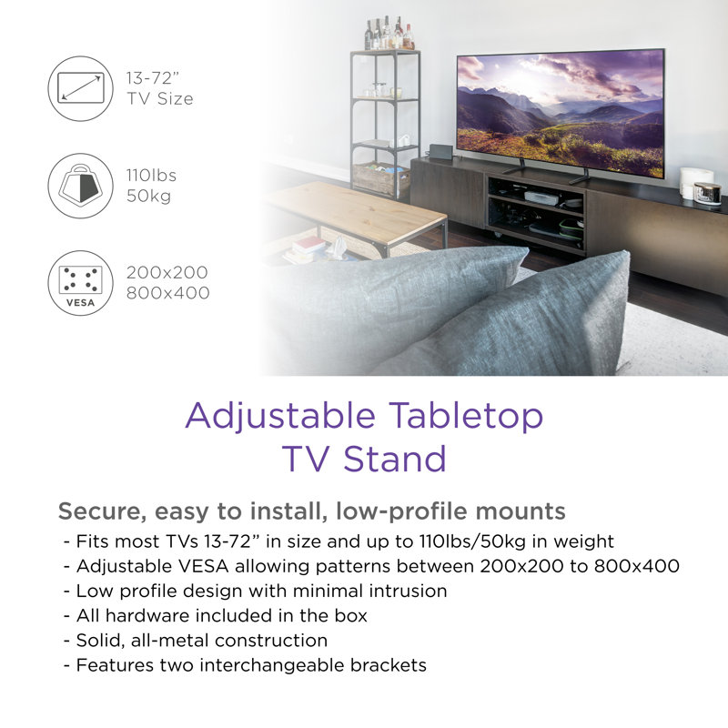 Adjustable Matte Black Metal Tabletop TV Stand for 13-70 Inch Screens
