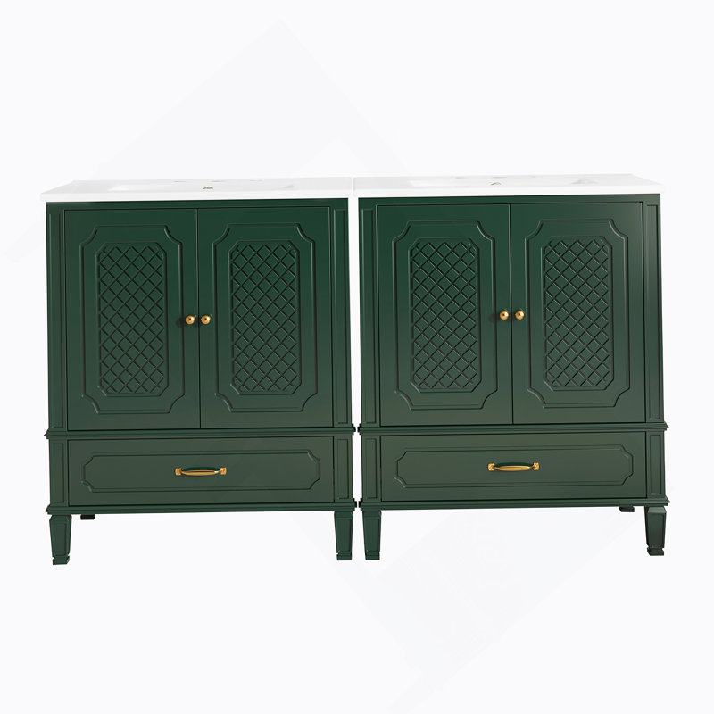 Ensemble de meuble-lavabo 60 po avec lavabo double 60 po, 2 armoires avec porte et 2 tiroirs, vert, Vert