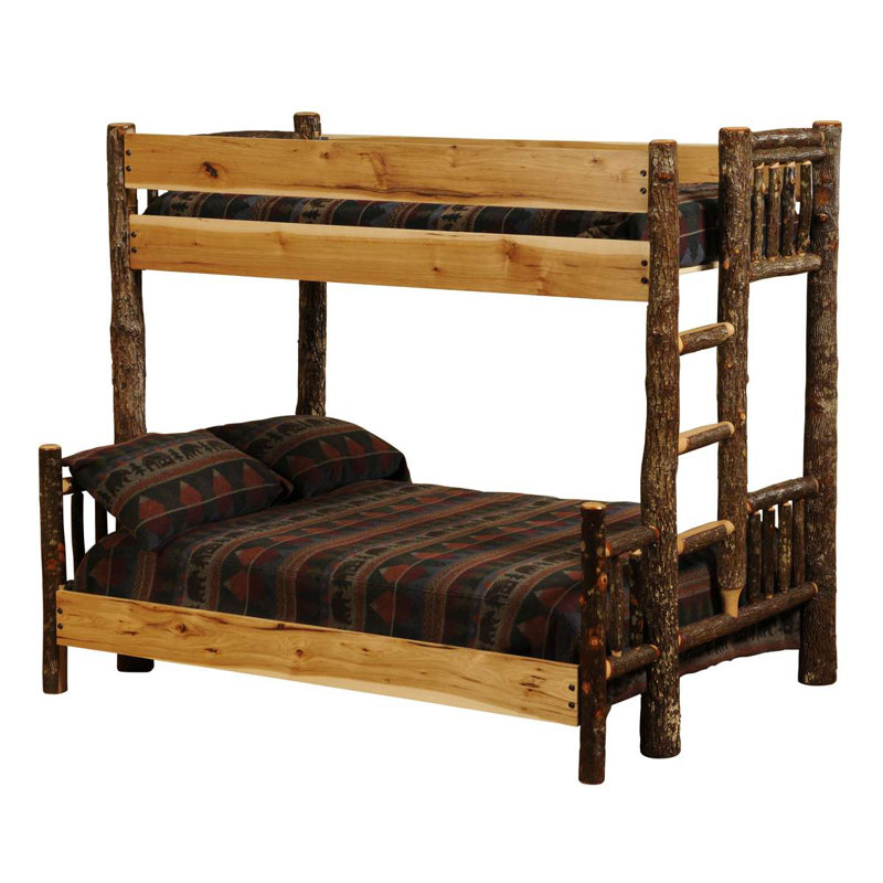 Lit superposé en bois rond Hickory Fireside Lodge - Double / simple - Échelle droite - Ardoise