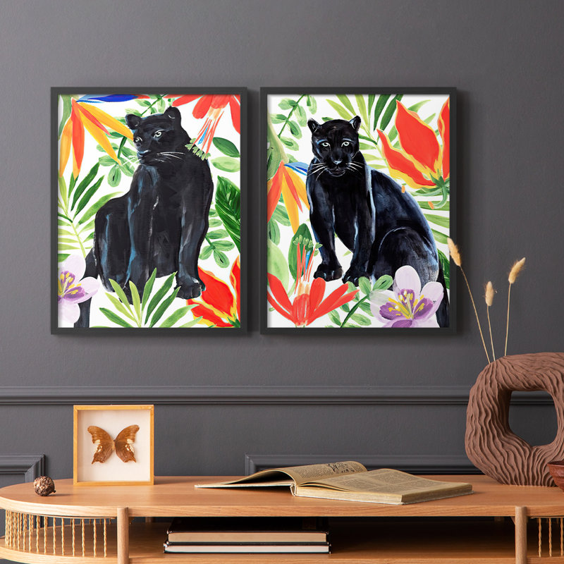 «Panther's Paradise I», reproduction encadrée de qualité supérieure - prête à être accrochée - aucun clou requis - aucun clou requis