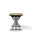 Table de salle à manger à hauteur de comptoir bleue avec base en X, bois massif et + base à utiliser