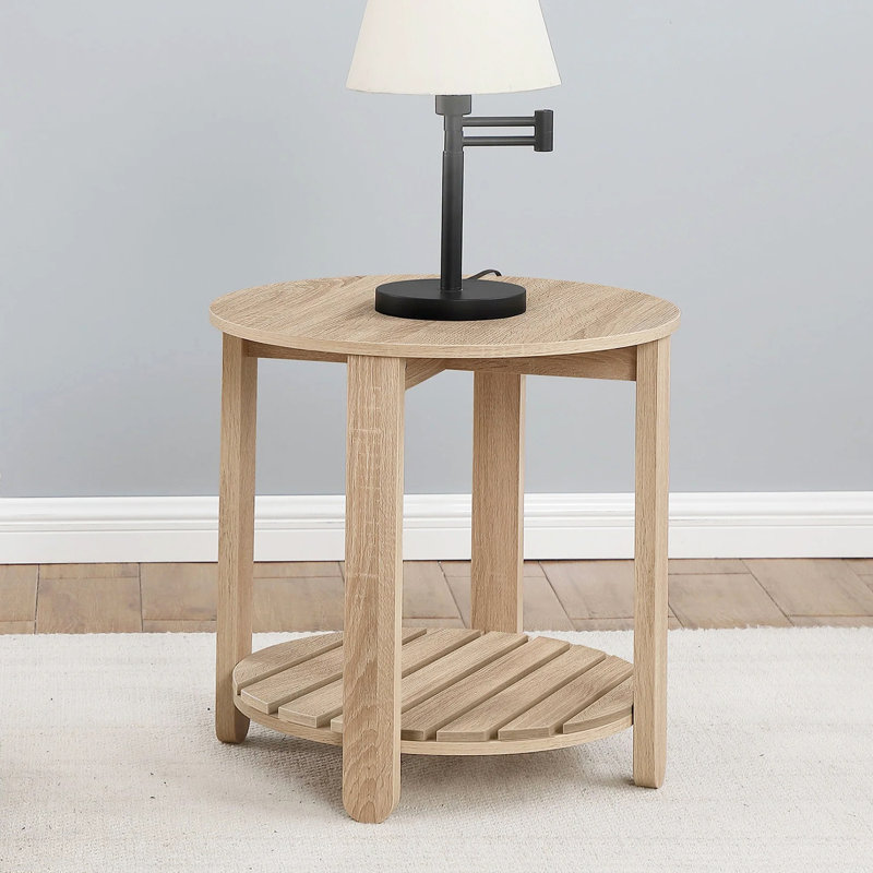 1-Shelf Round Engineered Wood Side End Table In Natural