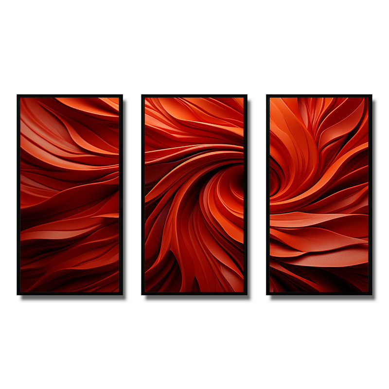 Orange et rouge abstrait spirale Dreamscape I - abstrait spirales murales, Cadre flottant noir, H 28 po x l 36 po x P 1 po