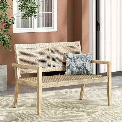 Causeuse d'extérieur en osier et bois d'acacia, durable et élégante pour la détente sur le patio ou la cour arrière, H 34 po x l 46,5 po x P 27,25 po