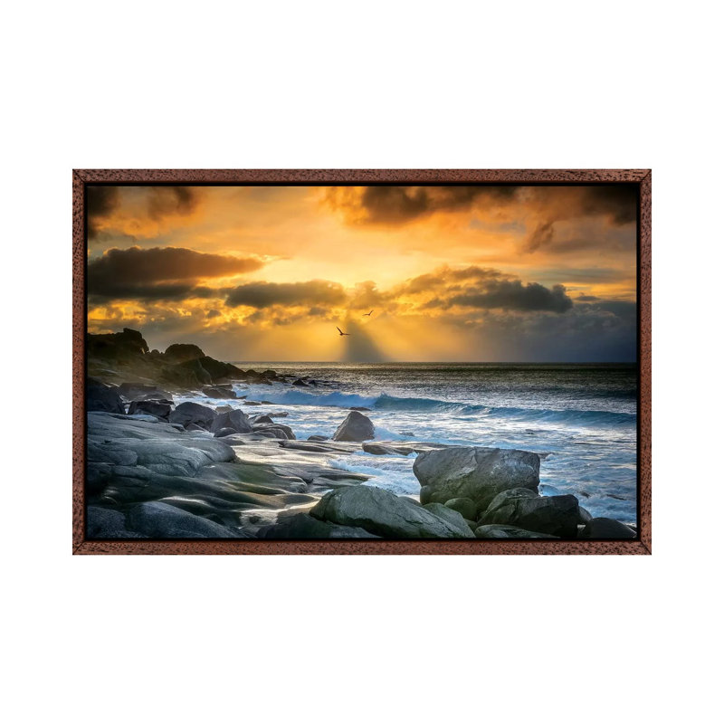Lofoten Beach And Stones by Marco Carmassi - Print on Canvas, Classic Brown Wood Framed, 101.6 cm H x 66.04 cm W