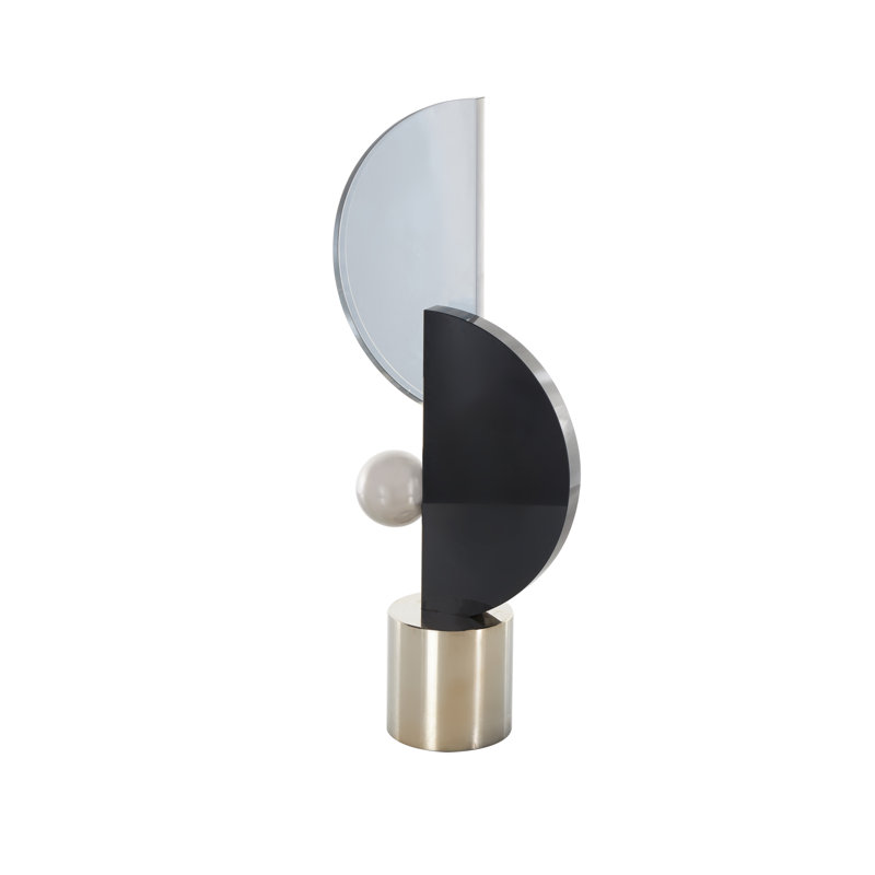 Cole And Grey Glass Abstract Decorative Sculpture With Silver Orb And Base