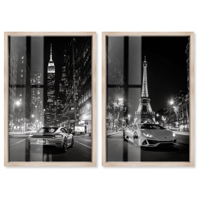 Ensemble de décoration murale « Nightly Visit » avec impression sous cadre-cadre d'Art Remedy, cadre noir, 10 x 15