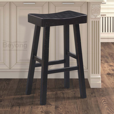 Traditional Solid Wooden Stool Set (2 Pieces): Characterized by Contoured Seat for Comfort and Style, with a Height of 29 Inches
