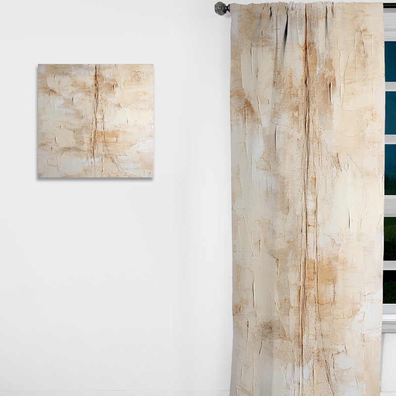 Minimalisme beige et blanc intemporel - Rideau abstrait occultant en peinture abstraite - 1 panneau, L 52 po x L 90 po