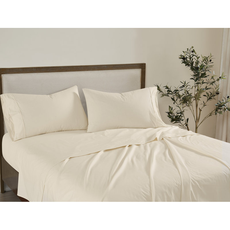  Ensemble de draps 100% coton 200 fils Classic, Ensemble de draps pour très grand lit avec 2 taie, Craie