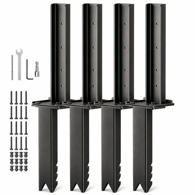 Ensemble de réparation de poteaux de clôture, lot de 4, piquets d'ancrage pour poteaux de bois inclinés cassés, 15,75 po, noir