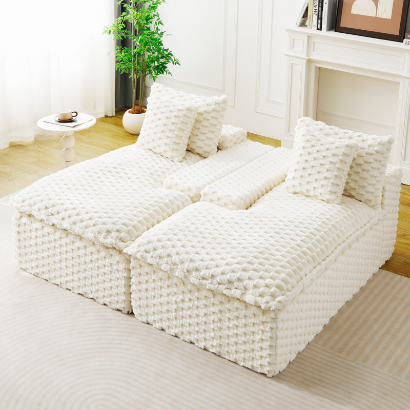 Chaise longue double en velours Turtle, Blanc
