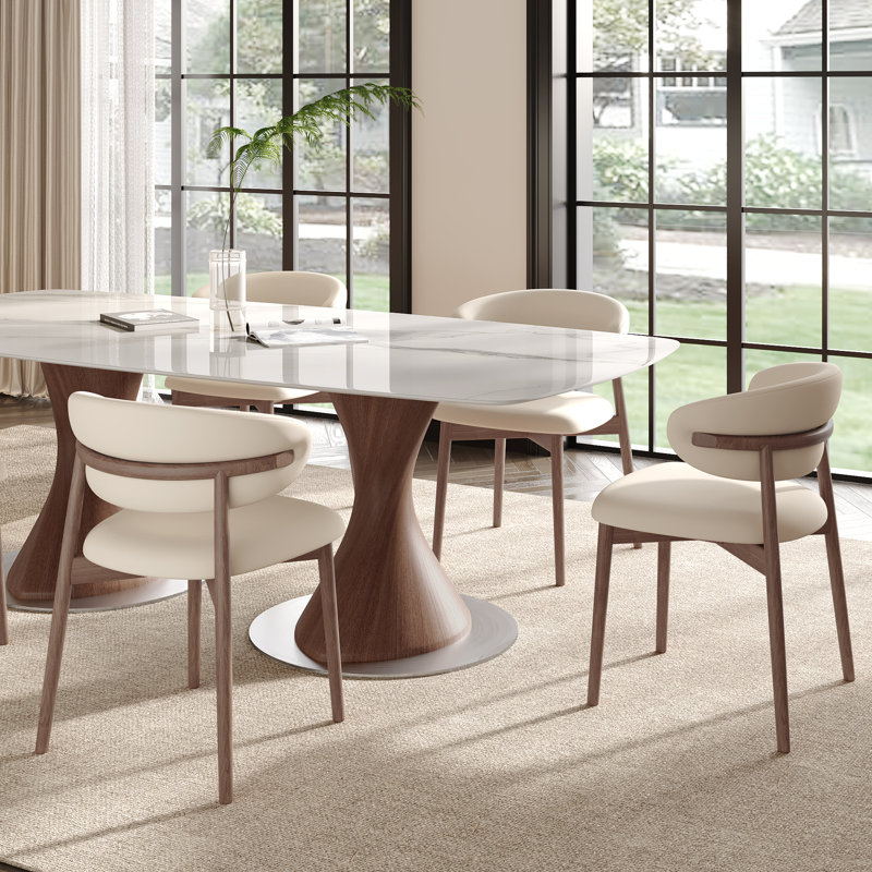 Grande table de salle à manger rectangulaire 94 po Modern Luxury, Blanc brillant / noyer foncé, 9