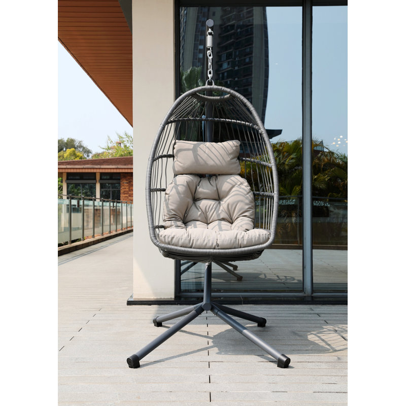 Fauteuil à œufs avec support, chaise suspendue d'extérieur avec coussins pour l'intérieur et l'extérieur, Beige