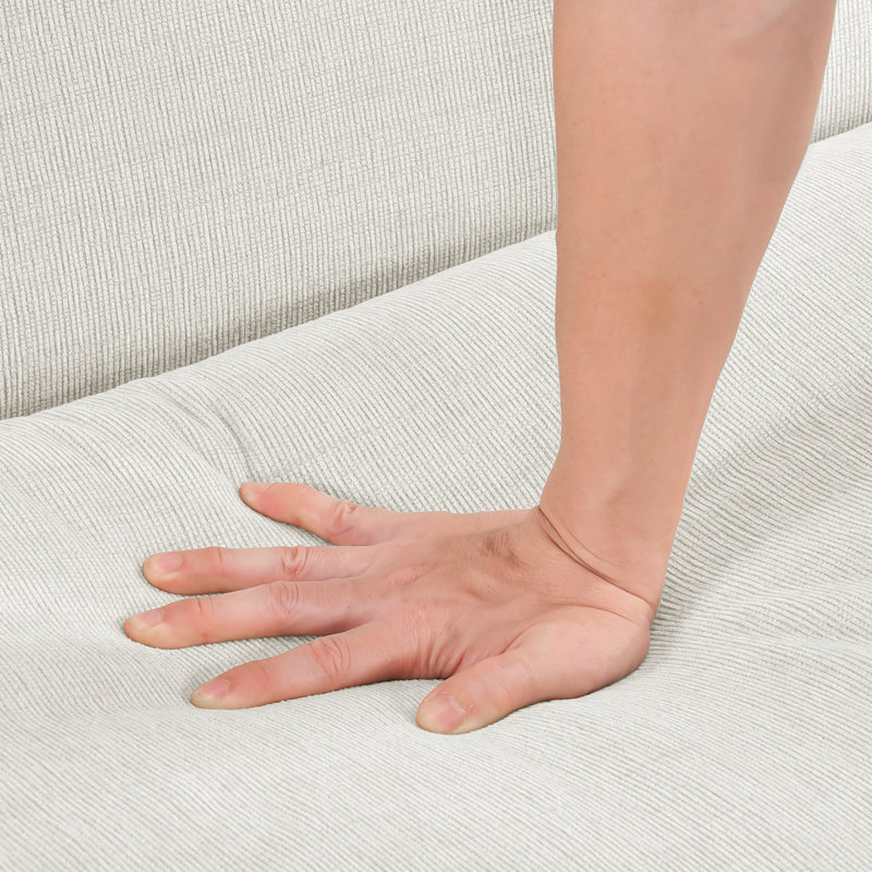 Chenille beige avec structure en bois massif et en contreplaqué, rembourrage en mousse au-dessus des ressorts ensachés, hauteur des accoudoirs de 23,5 po et pieds de 8,5 po