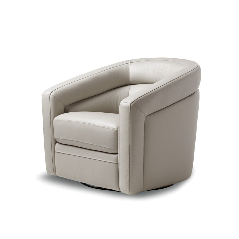 Dowlin Upholstered Swivel Barrel Chair, Gray Genuine Leather