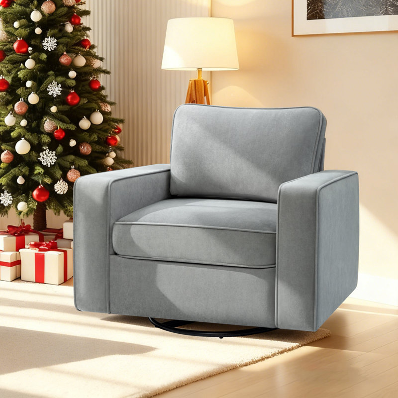 36.2" Wide Upholstered Swivel Accent Armchair, Gray