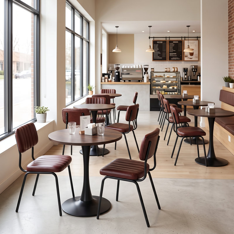 Space-Efficient Cafe Seating Solution: Modern 3-Piece 23.6" Dining Set for Cafes and Restaurants, Walnut