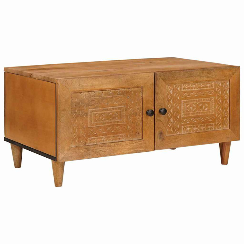 Solid Wood Coffee Table with Storage, Light Brown