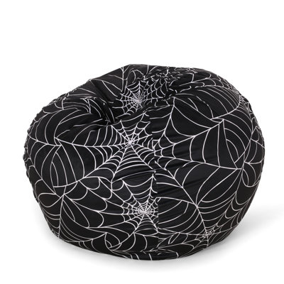 Fauteuil à billes en toile d'araignée noir et blanc - 3 pieds, rembourré de mousse pour un confort optimal, housse à fermeture à glissière amovible, entretien facile, sac à pied de conception moderne, blanc, avec mousse de soutien souple, fermeture à glissière, salon