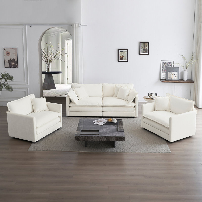 Ensemble de canapé 3 pièces avec coussins et coussins décoratifs, ensemble de canapé comprenant 2 fauteuils et un canapé à 2 places, ensemble de canapé décontracté peu encombrant pour le salon