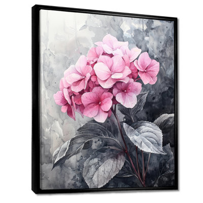 Hydrangée rose tendre en niveaux de gris I - Hydrangea, reproduction encadrée