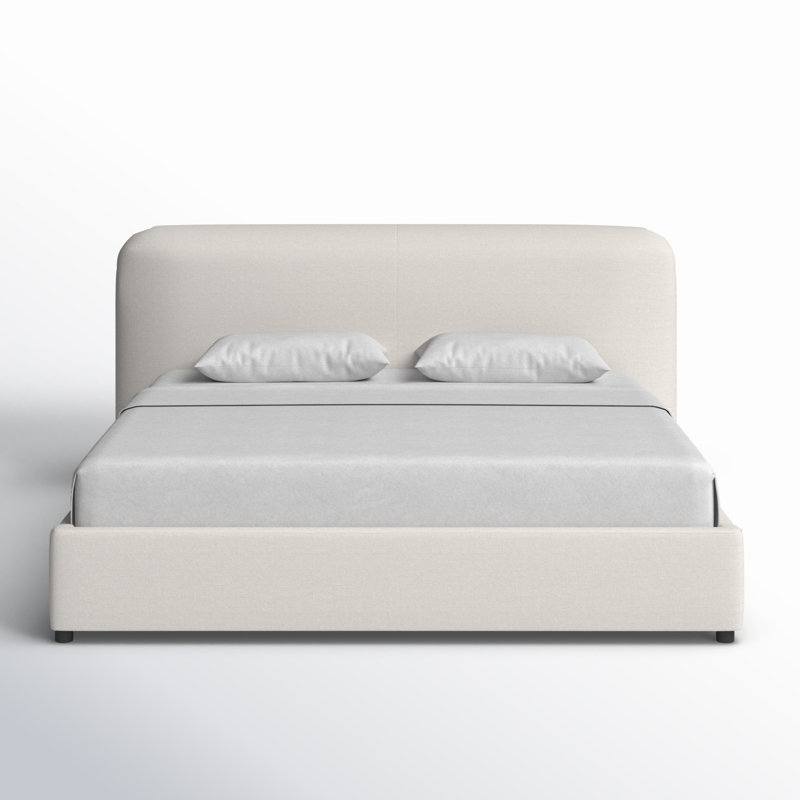 Crosby Upholstered Low Profile Platform Bed, Queen, Beige Basketweave