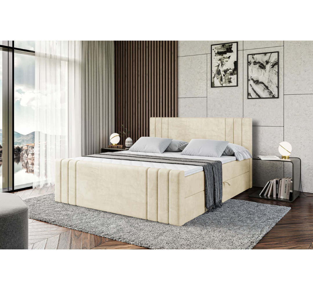 Boxspringbett mit H3 Bonell-Federkernmatratze, Topper und Bettkasten