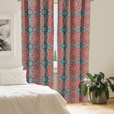 Bungalow Rose Mandala 4-Panel Curtains, Culture Flowers Dark Coral Slate Blue