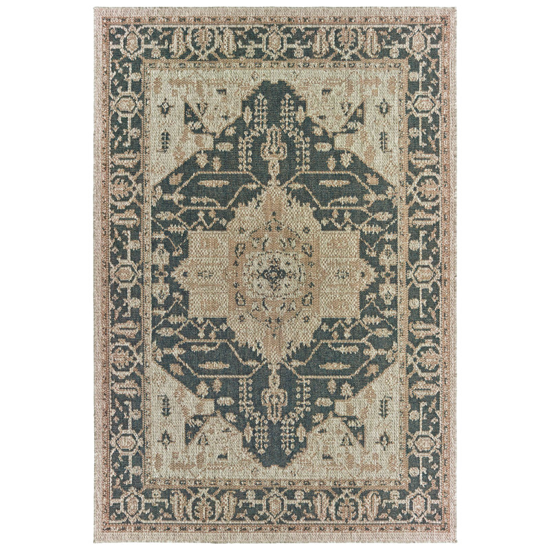 Tapis intérieur / extérieur bleu foncé / gris Crawford, Rectangle 9 pi 10 po x 12 pi 10 po