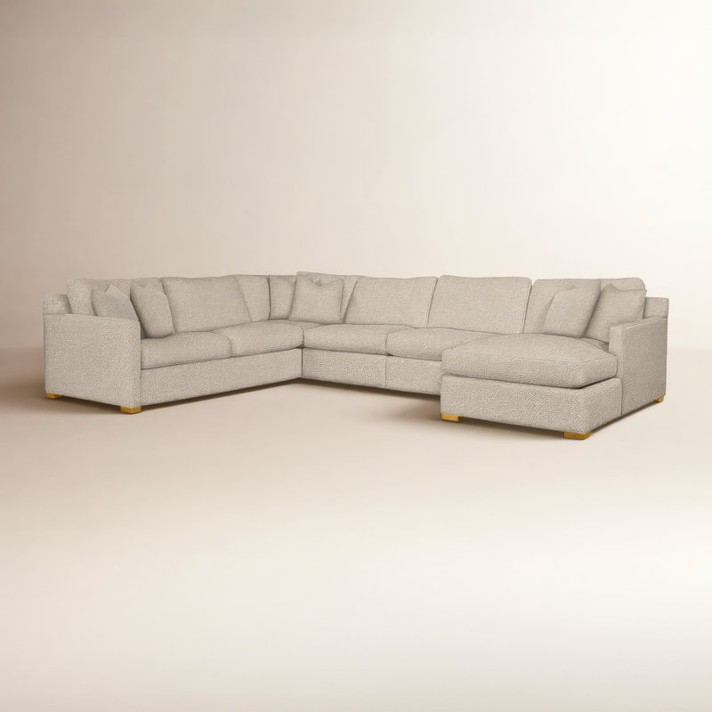 Bel-Air U-Sectional, Right Hand Facing, Light Blue Performance Fabric; 0851-55, Honey Finish