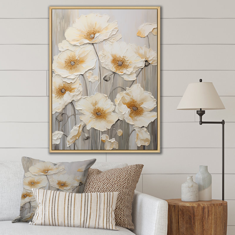 Buttercups Fields On Gray III sur toile, H 32 po x l 24 po, Cadre naturel flottant