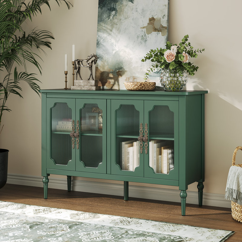 Gurbachan 48-inch Vintage Sideboard with Four Glass Doors, Green
