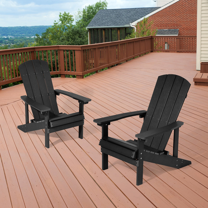 Hachirou Plastic Adirondack Chairs Set for Outdoor Ergonomic chair, Black