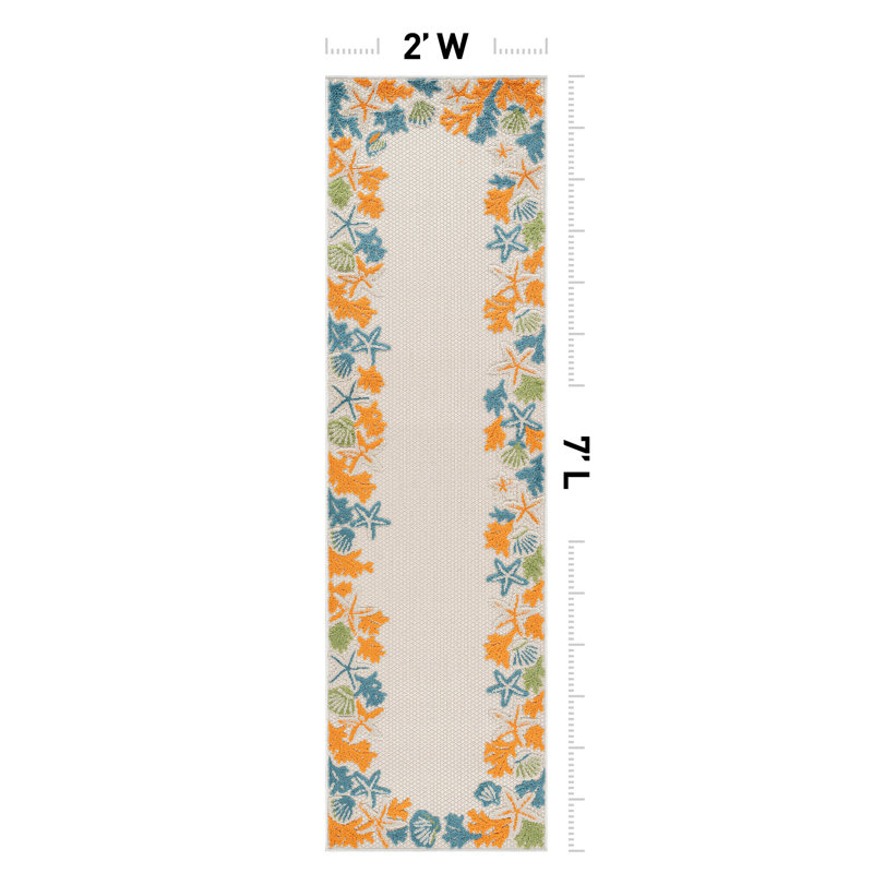 Coastal Border Ivory/Multi Indoor/Outdoor High-Low Area Rug, Runner 2' x 7', Multi