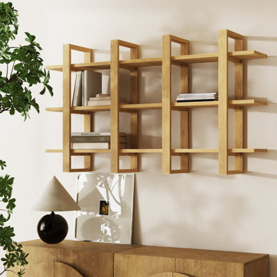 Solid Wood Floating Shelf with Adjustable Shelves