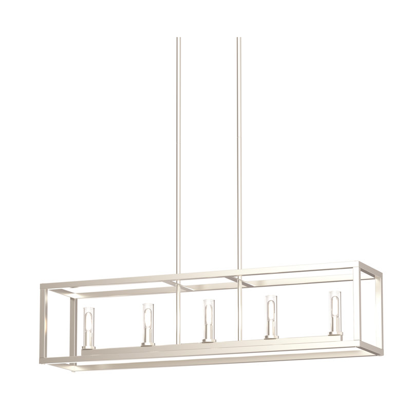 Luminaire suspendu rectangulaire 5 lumières pour îlot de cuisine Domina, Finitions multiples / nickel poli