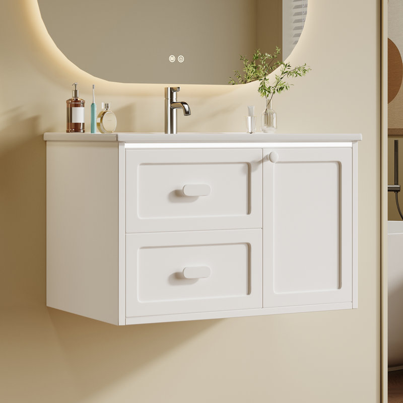 Single Bathroom Vanity with Ceramic Basin, White