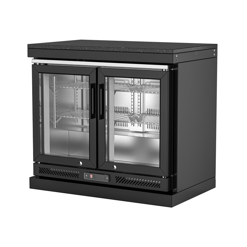 SERA C Black Stainless Steel Outdoor Refrigerator Cabinet with Black Granite Countertop, Wheels, Double Door, 4.1 Cu. Ft. Capacity