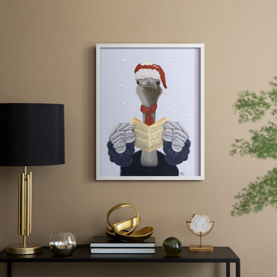 Ostrich, Carol Singing Framed Print - Solid Wood