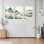 Ensemble de 3 tableaux sur toile représentant un paysage chinois avec des cerisiers en fleurs et des montagnes, idéal pour décorer un salon ou une chambre.