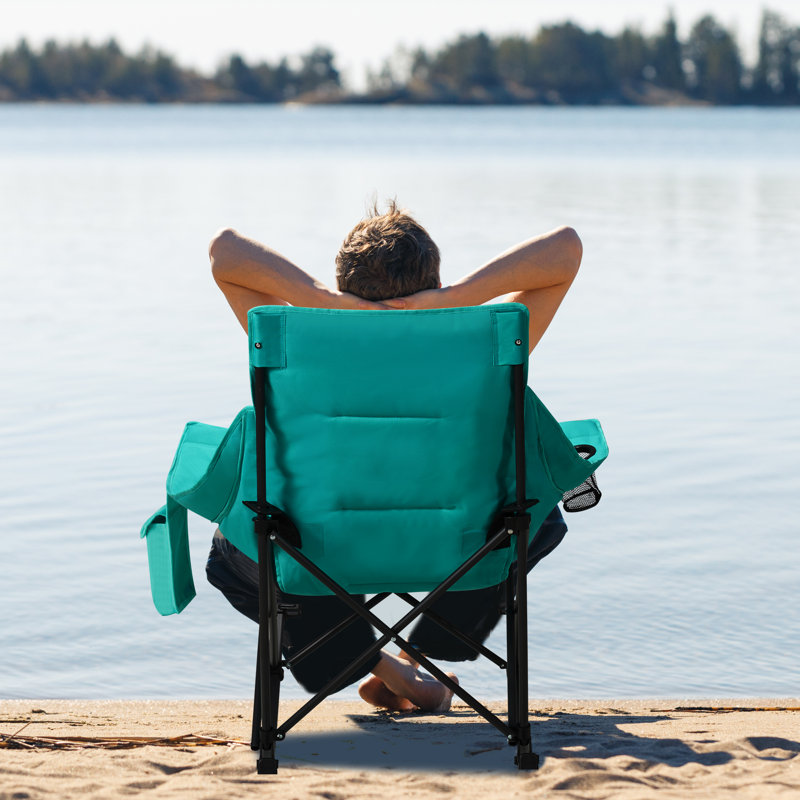 Fauteuil de camping berçant surdimensionné pliable pour l'extérieur avec porte-gobelet, support 400 lb, Noir/vert