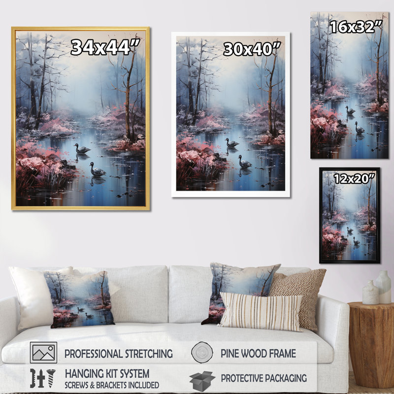 Auva, Allemagne, brume matinale, forêt, H 44 po x l 34 po x P 1,5 po, Encadrement doré