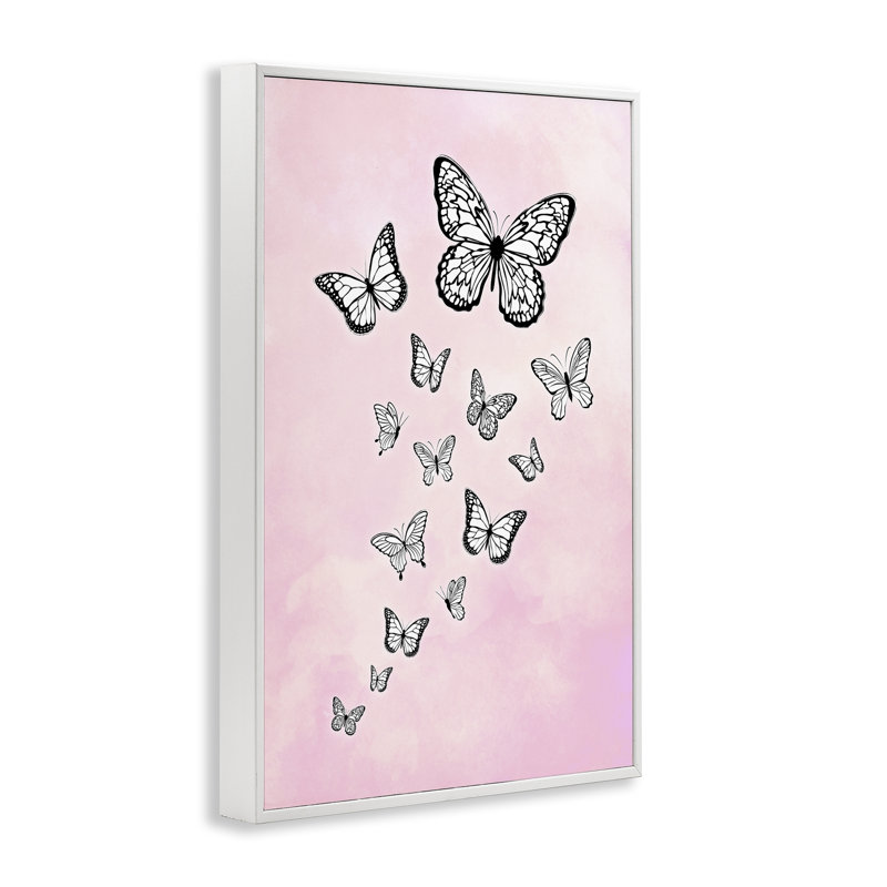 «Pink Fluttering Butterflies», art de la giclée encadrée par Martina Pavlova, Giclée encadrée blanc bord de mer