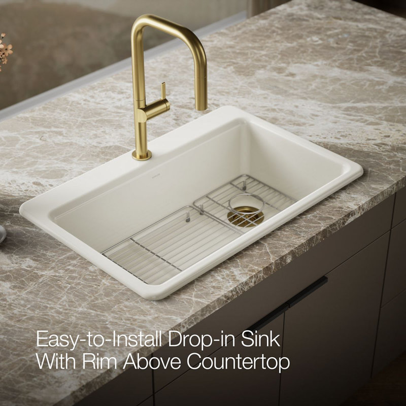 Riverby 33" Top-Mount Single-Bowl Kitchen Sink, Biscuit, 1 hole