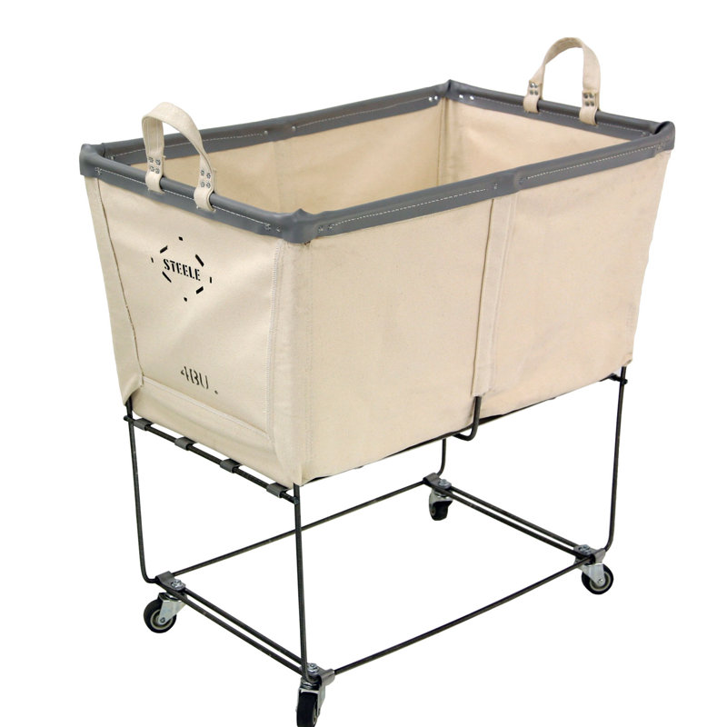 Canvas Rolling Laundry Basket with Handles, Black Leather, 0
