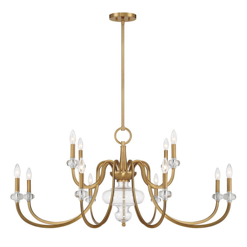Kiea 12-Light Chandelier in Warm Brass, 12 Lights, 21.5" H x 49.5" W x 49.5" D