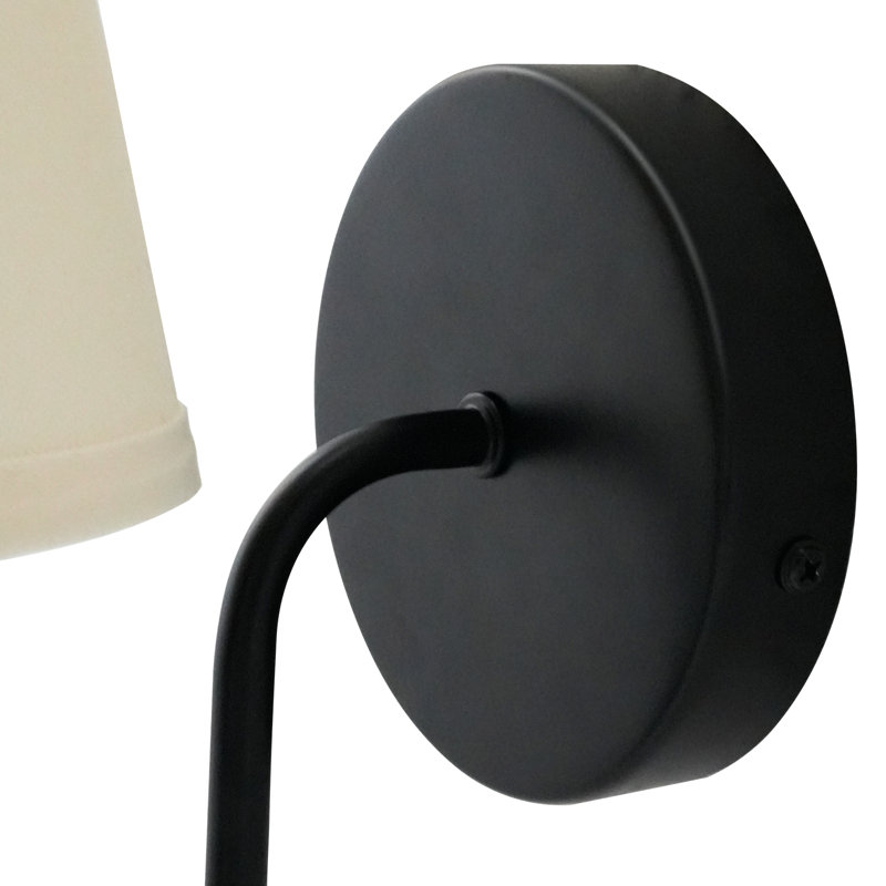 Ensemble de 2 appliques murales à abat-jour en tissu classique, éclairage à une lumière E12, lampe murale de ferme pour miroir de salle de bain, salon, chevet (noir mat / laiton)