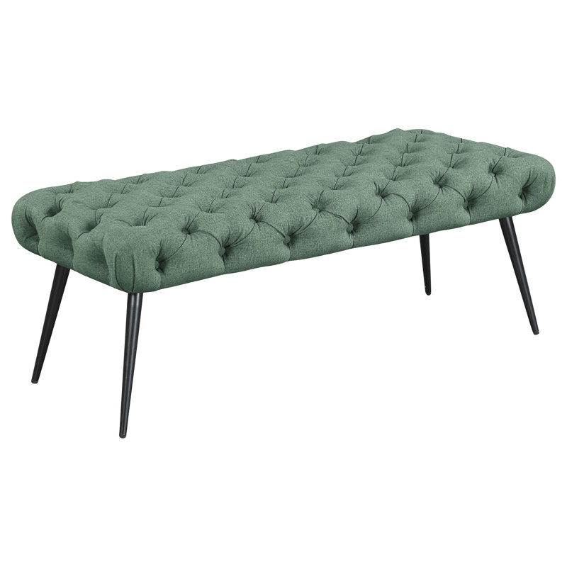 Ella Upholstered Tufted Bench Metal Legs Teal, Teal Green, Black
