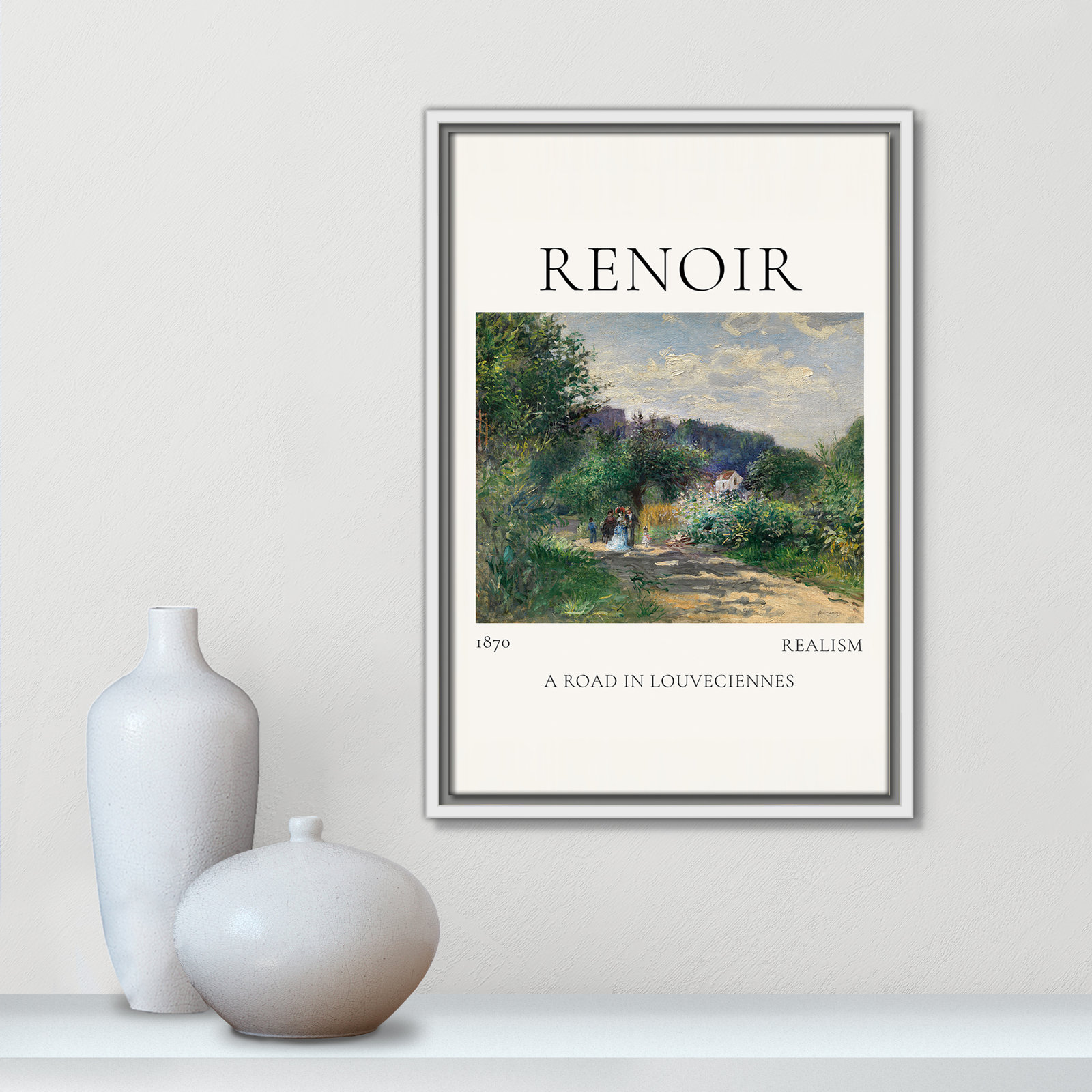 Old Masters Collection " A Road In Louveciennes " by Auguste Renoir, No, 19.5" H x 13.5" W x 2" D, White Floater Frame